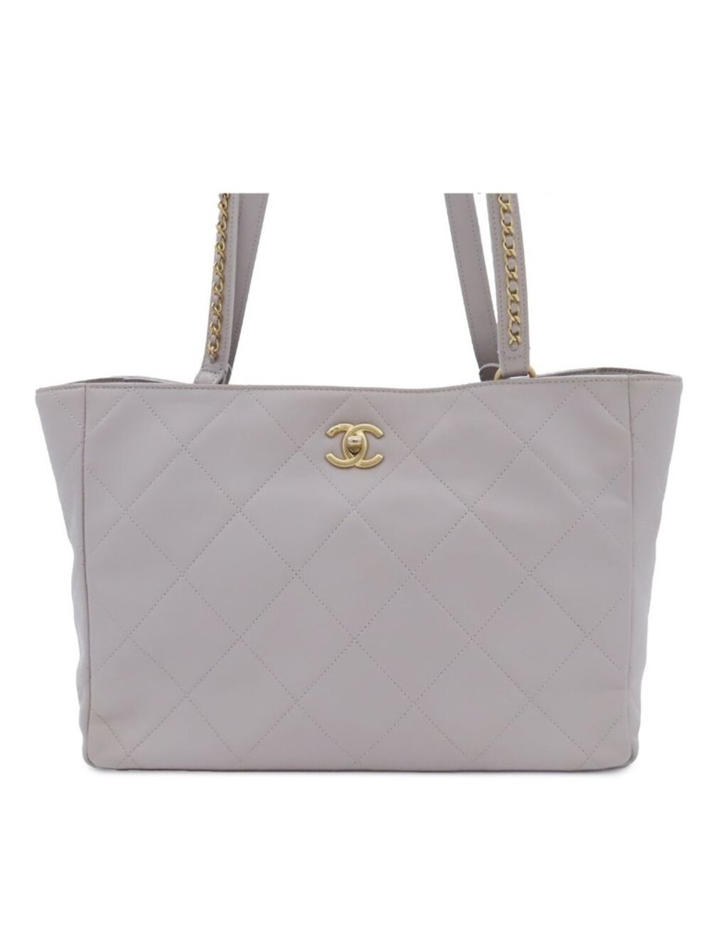 Chanel Tote Bag Gray Gold Calfskin Quilted